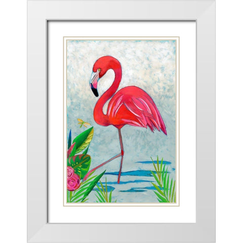 Custom Vivid Flamingo I White Modern Wood Framed Art Print with Double Matting by Zarris, Chariklia