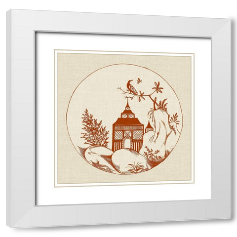 Ornamental Pagoda I White Modern Wood Framed Art Print with Double Matting by Vision Studio