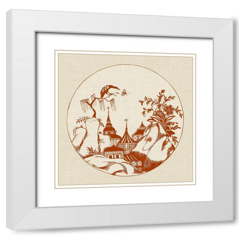 Ornamental Pagoda II White Modern Wood Framed Art Print with Double Matting by Vision Studio