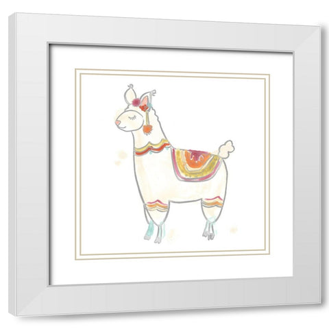 Blockprint Llama II White Modern Wood Framed Art Print with Double Matting by Vess, June Erica