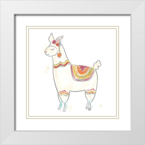 Blockprint Llama II White Modern Wood Framed Art Print with Double Matting by Vess, June Erica