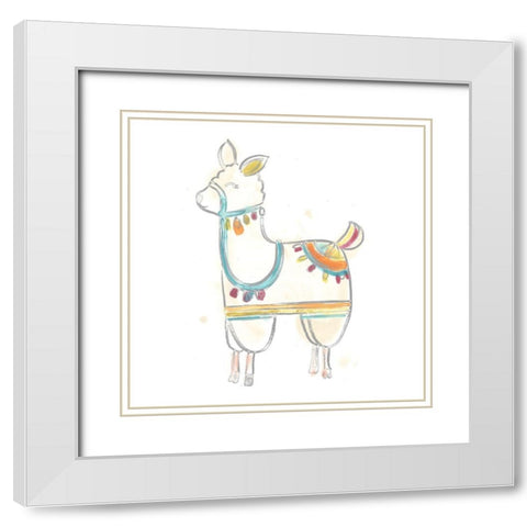 Blockprint Llama III White Modern Wood Framed Art Print with Double Matting by Vess, June Erica