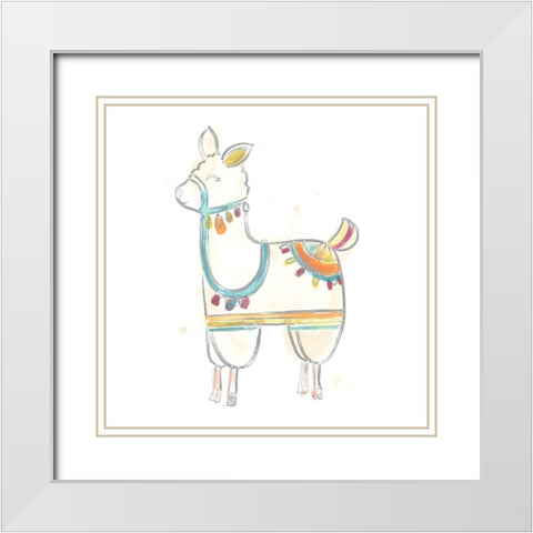 Blockprint Llama III White Modern Wood Framed Art Print with Double Matting by Vess, June Erica
