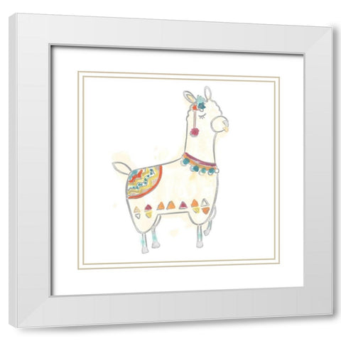 Blockprint Llama IV White Modern Wood Framed Art Print with Double Matting by Vess, June Erica
