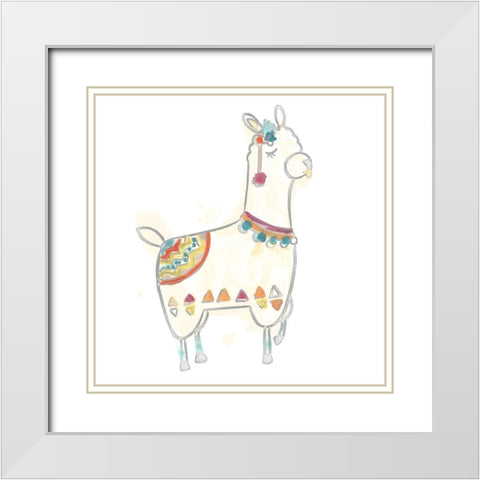 Blockprint Llama IV White Modern Wood Framed Art Print with Double Matting by Vess, June Erica