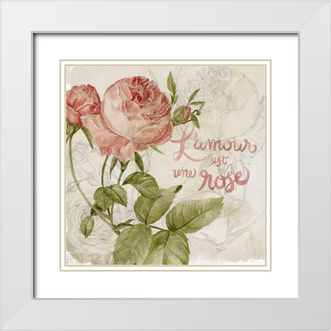 Rose Romance I White Modern Wood Framed Art Print with Double Matting by Parker, Jennifer Paxton