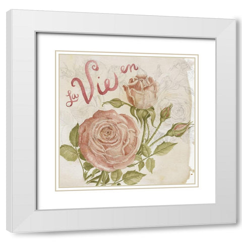 Rose Romance II White Modern Wood Framed Art Print with Double Matting by Parker, Jennifer Paxton