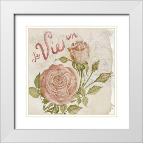 Rose Romance II White Modern Wood Framed Art Print with Double Matting by Parker, Jennifer Paxton