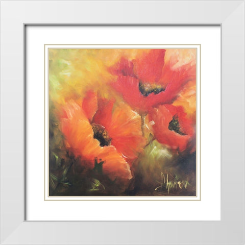 En Rojos White Modern Wood Framed Art Print with Double Matting by Herrera, Leticia