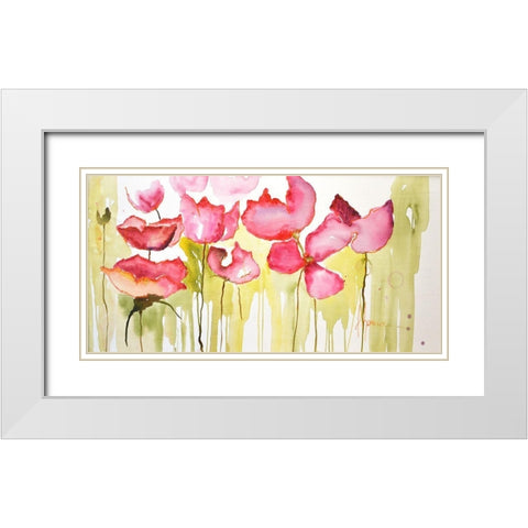 Horizontal Flores I White Modern Wood Framed Art Print with Double Matting by Herrera, Leticia