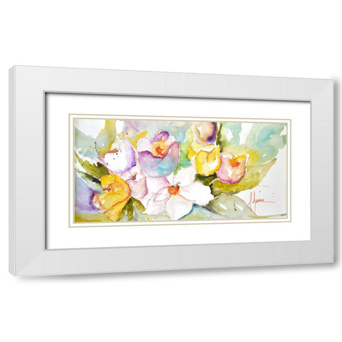 Horizontal Flores IV White Modern Wood Framed Art Print with Double Matting by Herrera, Leticia