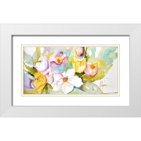 Horizontal Flores IV White Modern Wood Framed Art Print with Double Matting by Herrera, Leticia