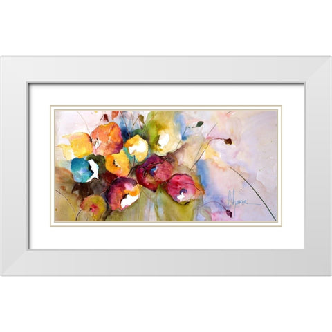 Horizontal Flores V White Modern Wood Framed Art Print with Double Matting by Herrera, Leticia