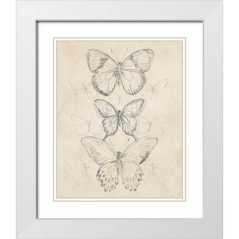 Vintage Butterfly Sketch I White Modern Wood Framed Art Print with Double Matting by Vess, June Erica