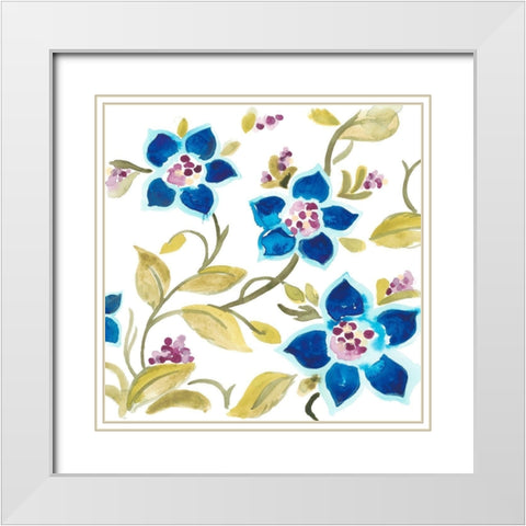 Abbey Floral Tiles II White Modern Wood Framed Art Print with Double Matting by Vess, June Erica