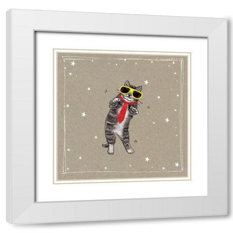 Fancypants Cats I White Modern Wood Framed Art Print with Double Matting by Gower, Hammond