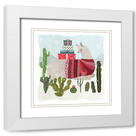 Holiday Llama III White Modern Wood Framed Art Print with Double Matting by Borges, Victoria