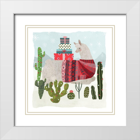Holiday Llama III White Modern Wood Framed Art Print with Double Matting by Borges, Victoria