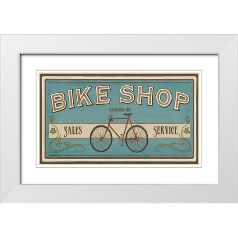 Custom Bike Shop I White Modern Wood Framed Art Print with Double Matting by Vess, June Erica
