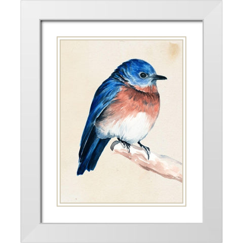 Little Bird on Branch I White Modern Wood Framed Art Print with Double Matting by Parker, Jennifer Paxton