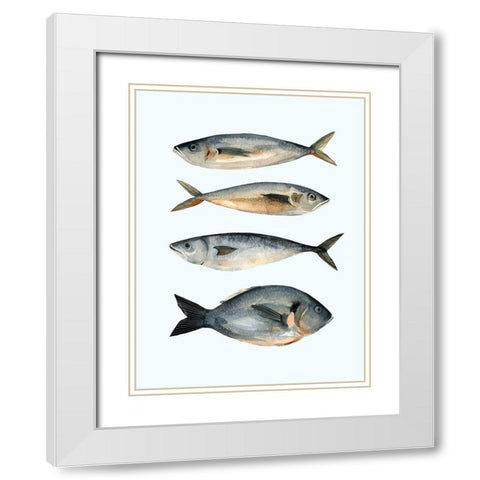 Four Fish I White Modern Wood Framed Art Print with Double Matting by Scarvey, Emma