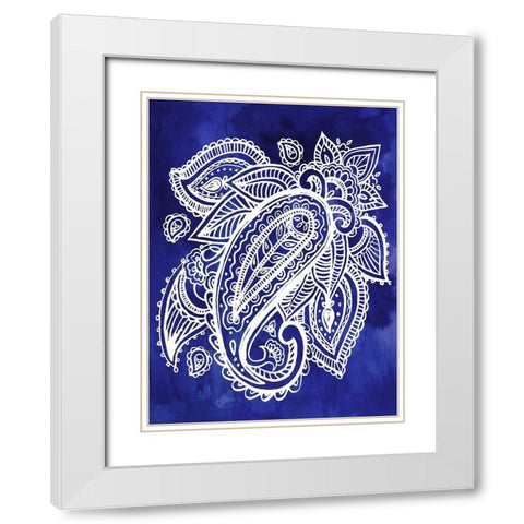 Indigo Paisley II White Modern Wood Framed Art Print with Double Matting by Parker, Jennifer Paxton