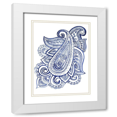 Indigo Paisley III White Modern Wood Framed Art Print with Double Matting by Parker, Jennifer Paxton