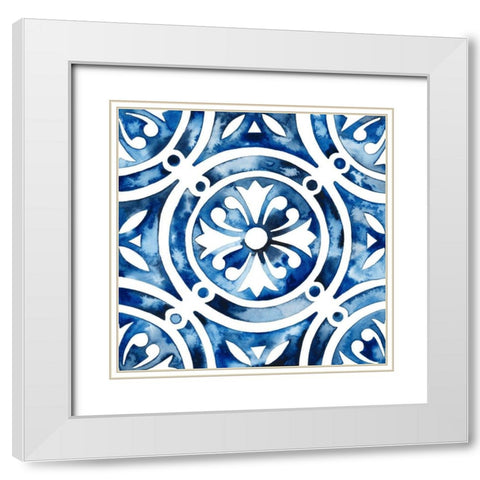 Cobalt Tile IV White Modern Wood Framed Art Print with Double Matting by Popp, Grace