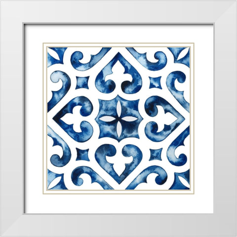 Cobalt Tile VI White Modern Wood Framed Art Print with Double Matting by Popp, Grace