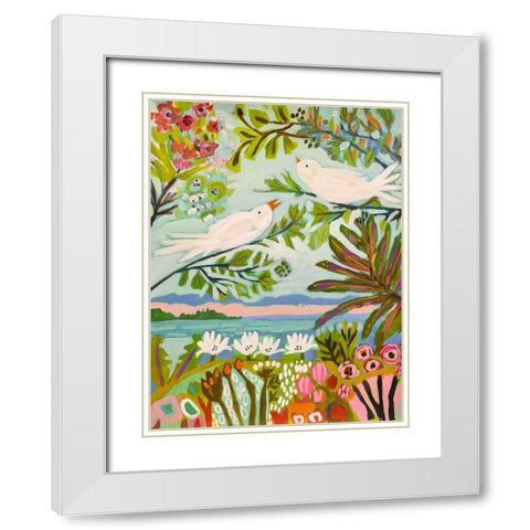 Birds in the Garden I White Modern Wood Framed Art Print with Double Matting by Fields, Karen