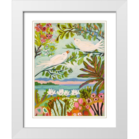 Birds in the Garden I White Modern Wood Framed Art Print with Double Matting by Fields, Karen