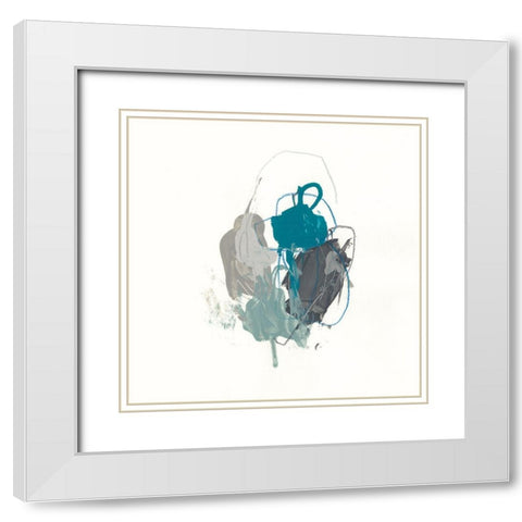Teal Gesture I White Modern Wood Framed Art Print with Double Matting by Vess, June Erica