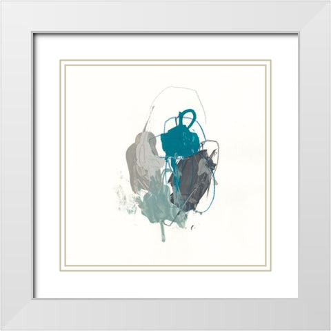 Teal Gesture I White Modern Wood Framed Art Print with Double Matting by Vess, June Erica