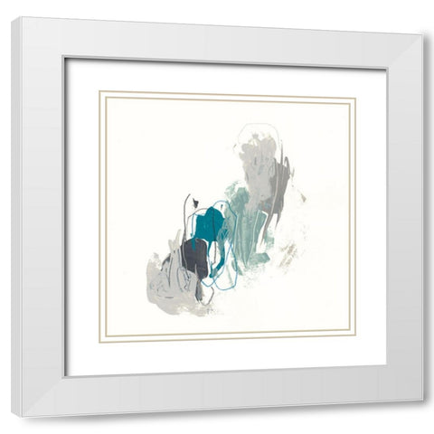 Teal Gesture II White Modern Wood Framed Art Print with Double Matting by Vess, June Erica