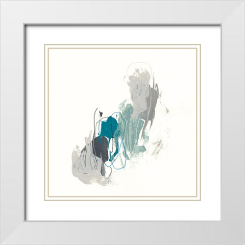 Teal Gesture II White Modern Wood Framed Art Print with Double Matting by Vess, June Erica