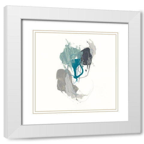 Teal Gesture III White Modern Wood Framed Art Print with Double Matting by Vess, June Erica