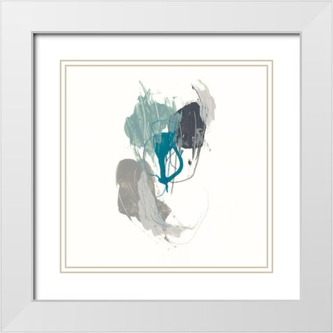 Teal Gesture III White Modern Wood Framed Art Print with Double Matting by Vess, June Erica