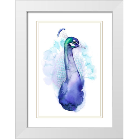 Bejeweled Peacock I White Modern Wood Framed Art Print with Double Matting by Popp, Grace