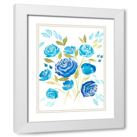 Cerulean Blooms I White Modern Wood Framed Art Print with Double Matting by Moore, Regina
