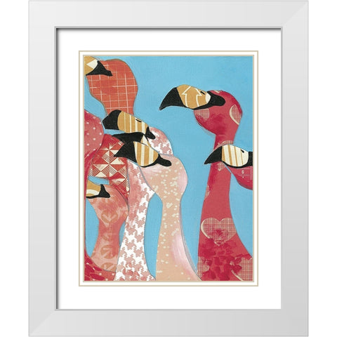 Flock of Flamingoes I White Modern Wood Framed Art Print with Double Matting by Rutledge, Jennifer