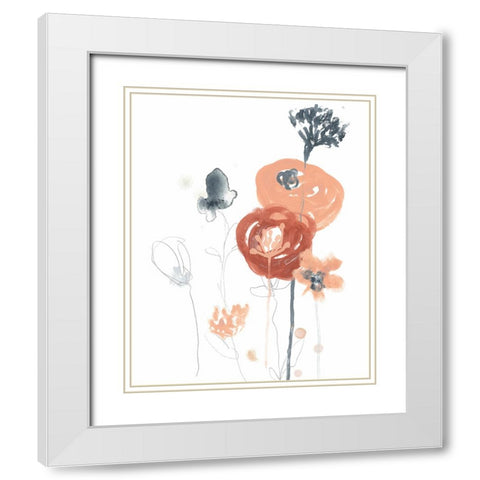 Blush And Navy Floral II White Modern Wood Framed Art Print with Double Matting by Vess, June Erica