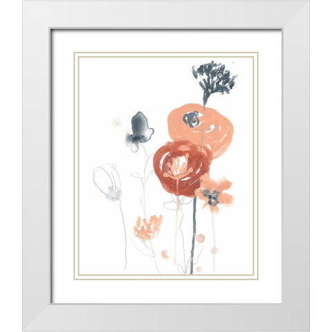 Blush And Navy Floral II White Modern Wood Framed Art Print with Double Matting by Vess, June Erica