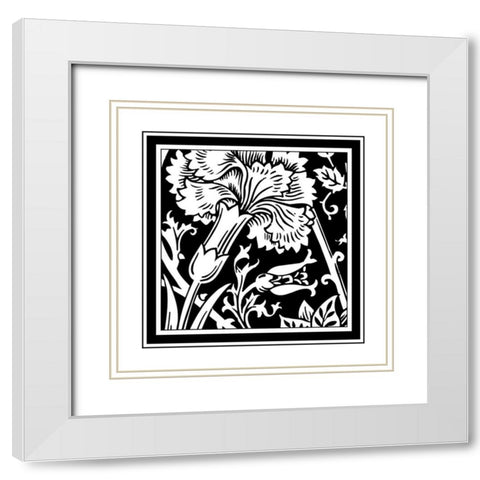 BandW Graphic Floral Motif I White Modern Wood Framed Art Print with Double Matting by Vision Studio