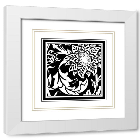 BandW Graphic Floral Motif II White Modern Wood Framed Art Print with Double Matting by Vision Studio