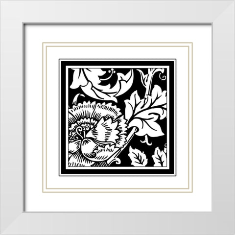 BandW Graphic Floral Motif III White Modern Wood Framed Art Print with Double Matting by Vision Studio