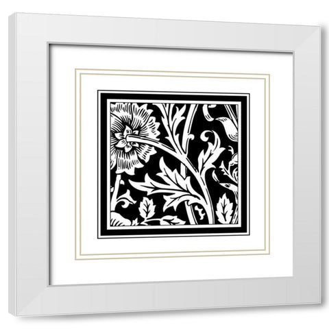 BandW Graphic Floral Motif IV White Modern Wood Framed Art Print with Double Matting by Vision Studio