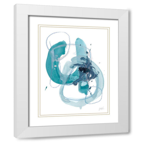 Aqua Orbit II White Modern Wood Framed Art Print with Double Matting by Vess, June Erica