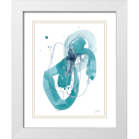 Aqua Orbit III White Modern Wood Framed Art Print with Double Matting by Vess, June Erica