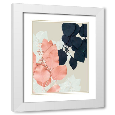 Indigo and Blush Leaves IV White Modern Wood Framed Art Print with Double Matting by Goldberger, Jennifer