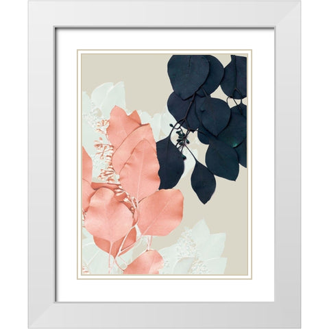 Indigo and Blush Leaves IV White Modern Wood Framed Art Print with Double Matting by Goldberger, Jennifer